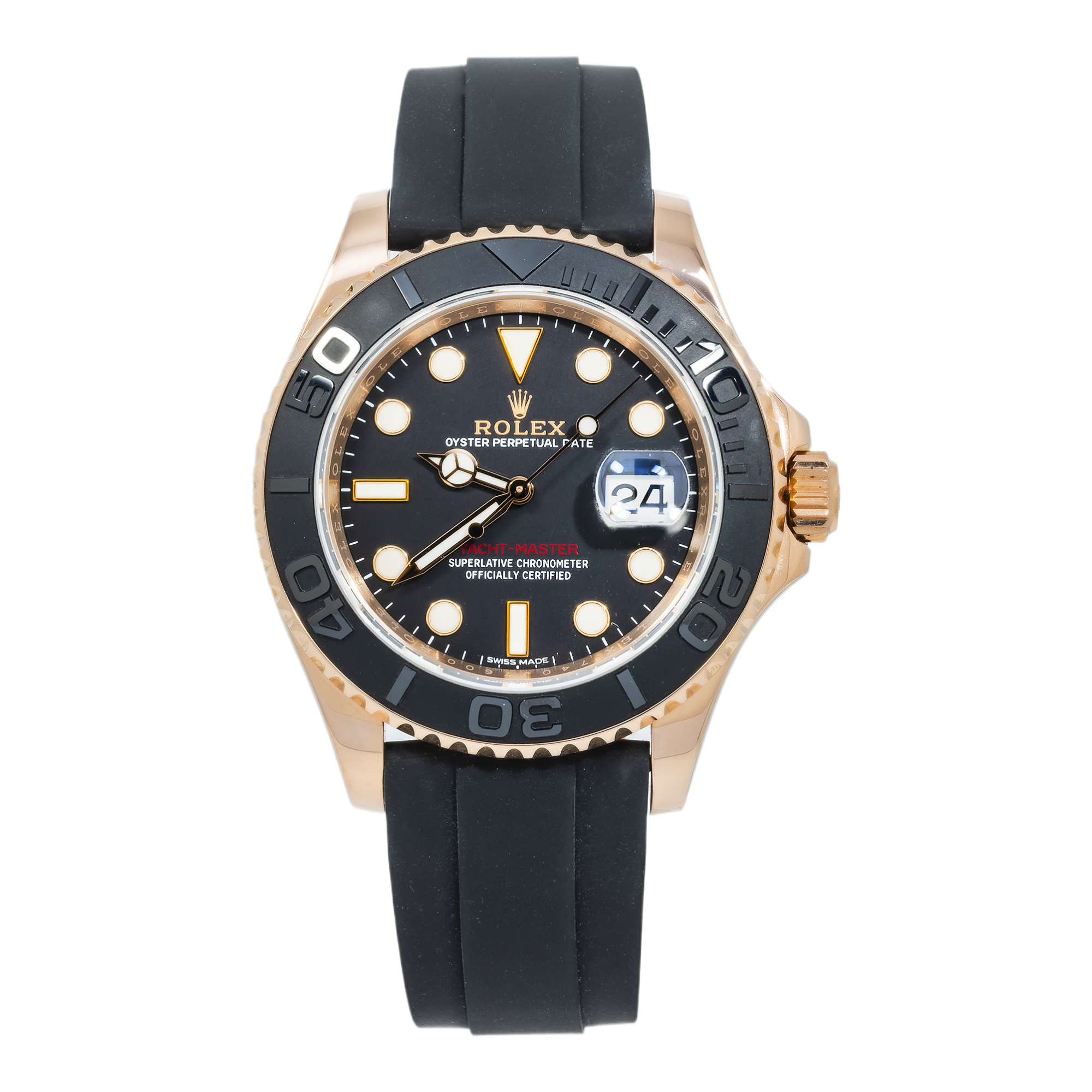 Rolex Yacht-Master 40mm 116655 Everose Gold Black Dial Oysterflex Bracelet Men’s Watch (Year: 2015 to 2018)-Rolex-JD Watches NY