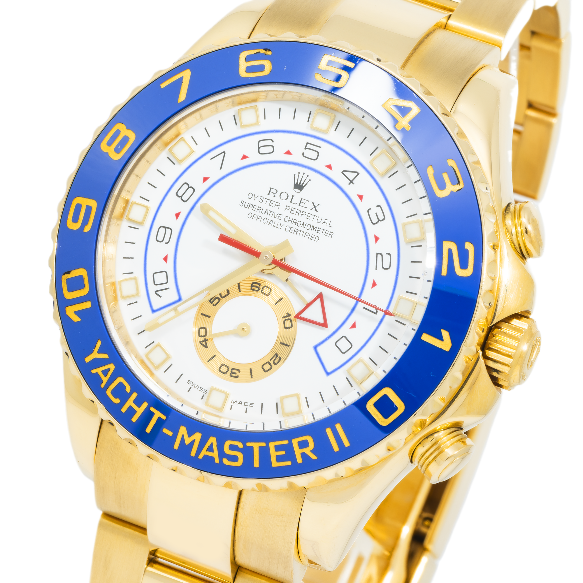 Rolex Yacht-Master II 116688 44mm 18k Yellow Gold White Dial Blue Ceramic Bezel – Straight Hands (Year 2008 to 2015)-Rolex-JD Watches NY