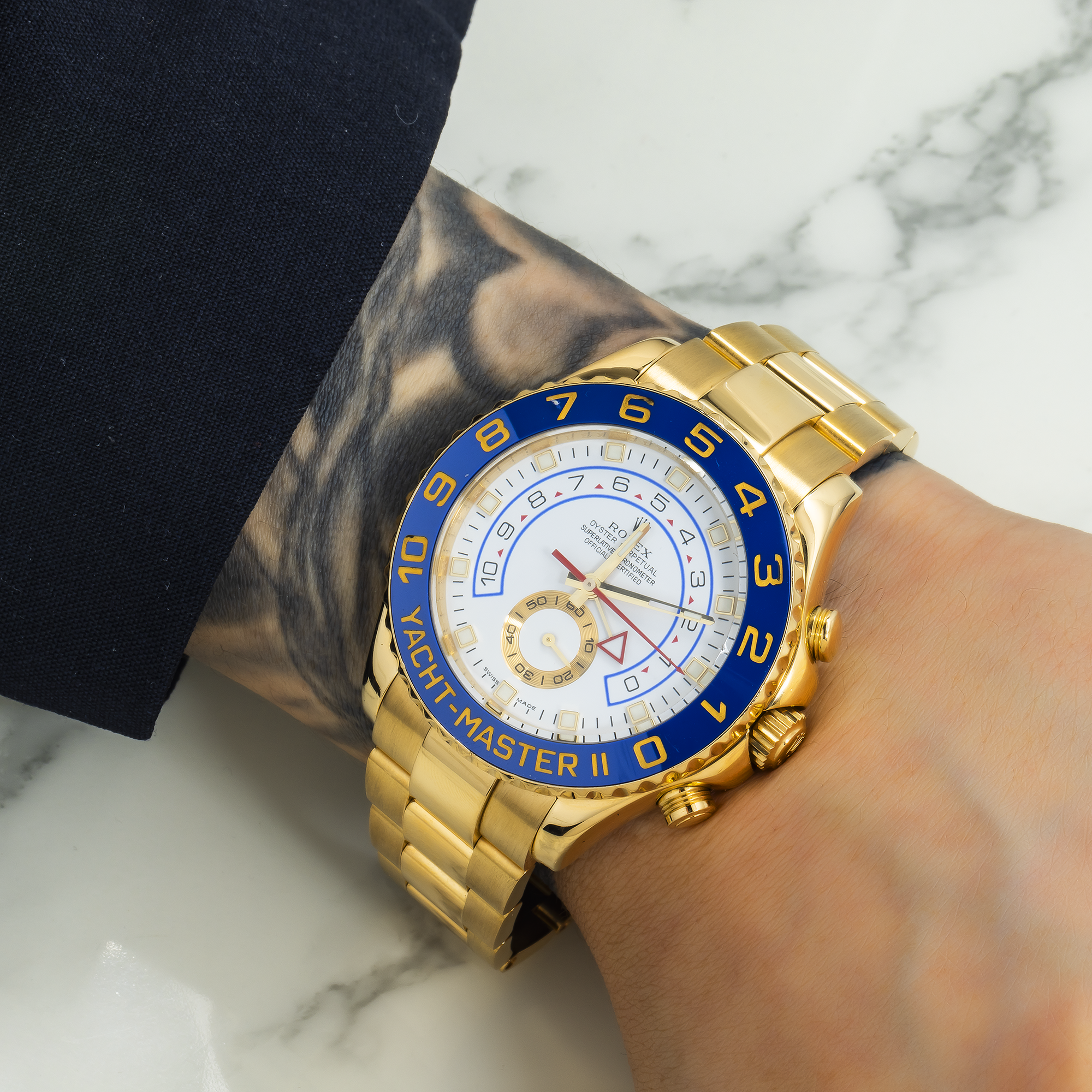 Rolex Yacht-Master II 116688 44mm 18k Yellow Gold White Dial Blue Ceramic Bezel – Straight Hands (Year 2008 to 2015)-Rolex-JD Watches NY
