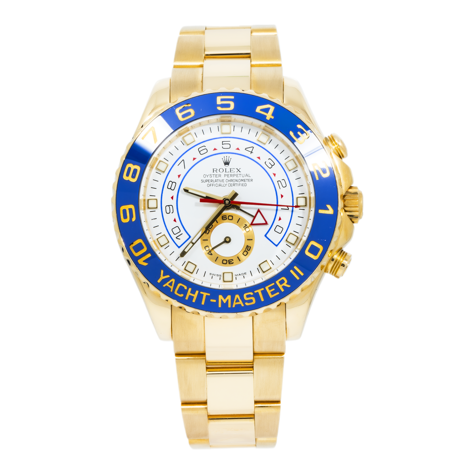 Rolex Yacht-Master II 116688 44mm 18k Yellow Gold White Dial Blue Ceramic Bezel – Straight Hands (Year 2008 to 2015)-Rolex-JD Watches NY