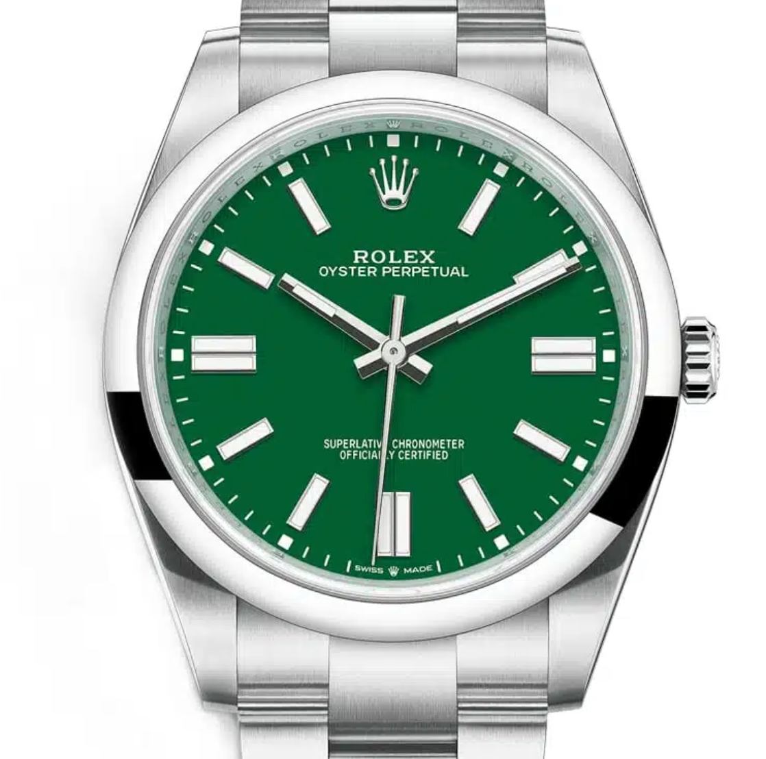 Rolex Oyster Perpetual 124300-0005 – Green Dial with Smooth Bezel and Stainless Steel Oyster Bracelet-Rolex-JD Watches NY