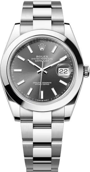 Rolex Steel Datejust 41 - Smooth Bezel - Dark Rhodium Index Dial - Oyster Bracelet (2025)