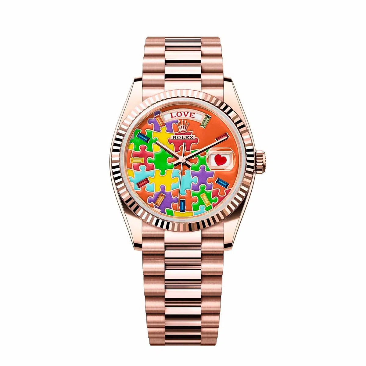 Rolex Day-Date 40 128235 Puzzle Dial Everose Gold President Bracelet