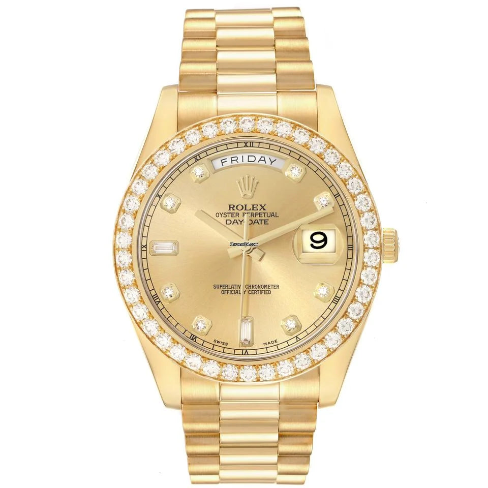 Rolex Day-Date II 218348 – 41mm 18K Yellow Gold – Champagne Baguette Diamond Dial