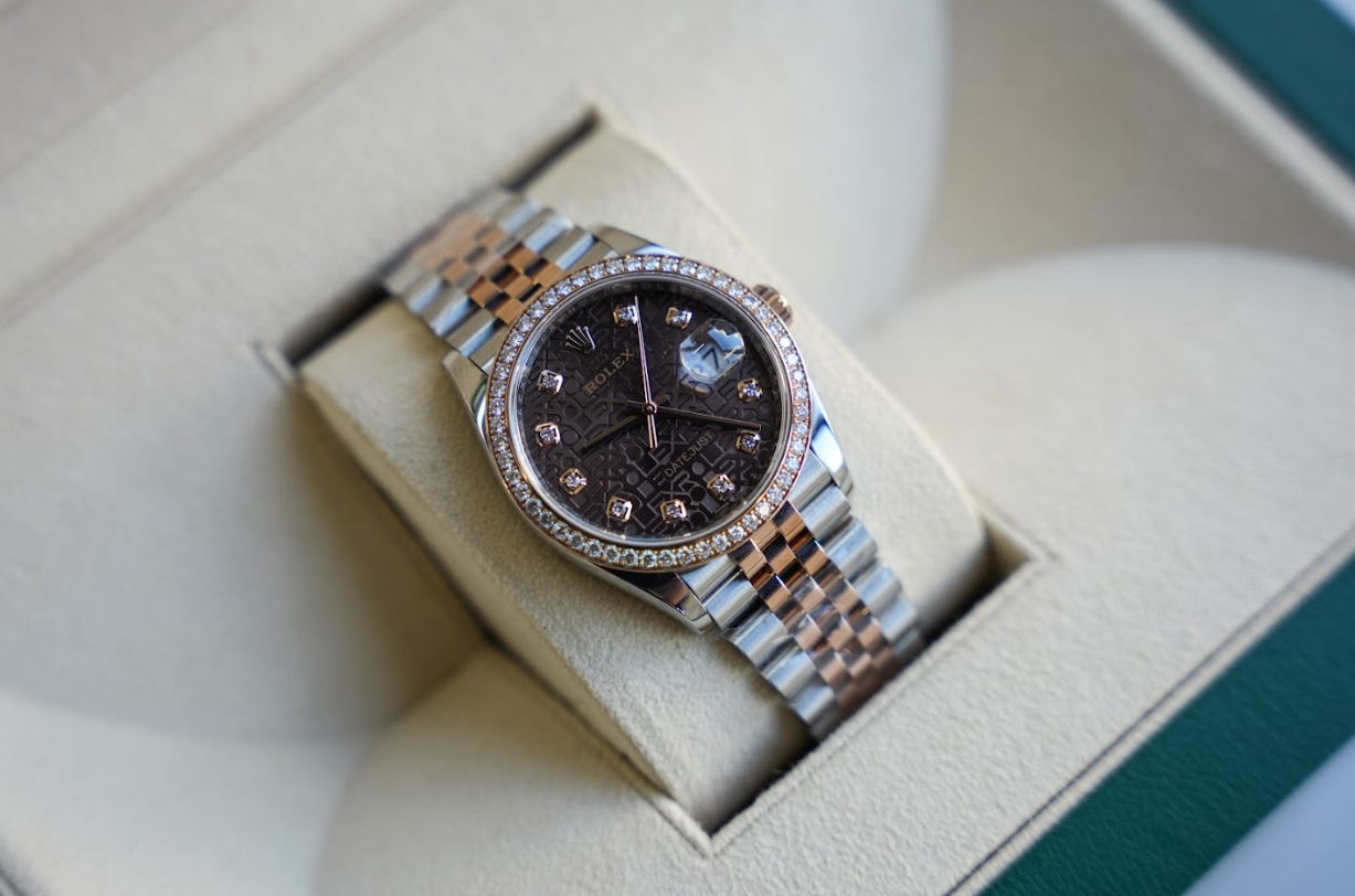 Rolex Datejust 36 mm Steel Rose Gold Diamond Mens Watch 126281