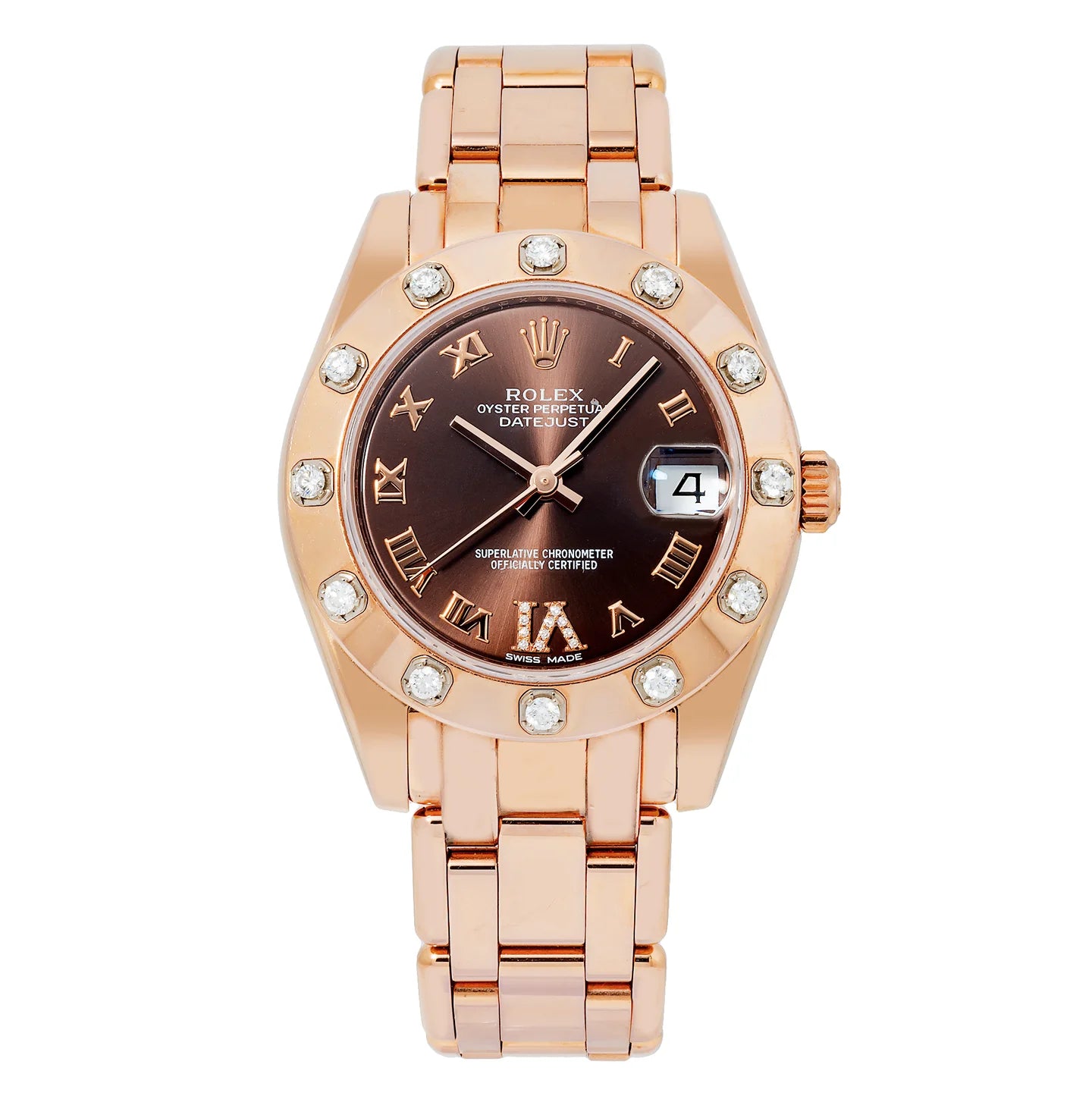 Rolex Datejust 18K Everose Gold Chocolate Roman Dial with Pearlmaster Bracelet 81315