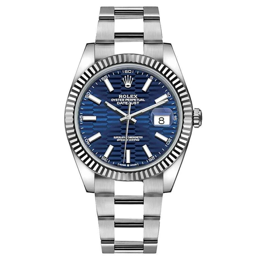 Rolex Datejust 41 126334 Blue Motif Dial Fluted Bezel Oyster Bracelet Stainless Steel