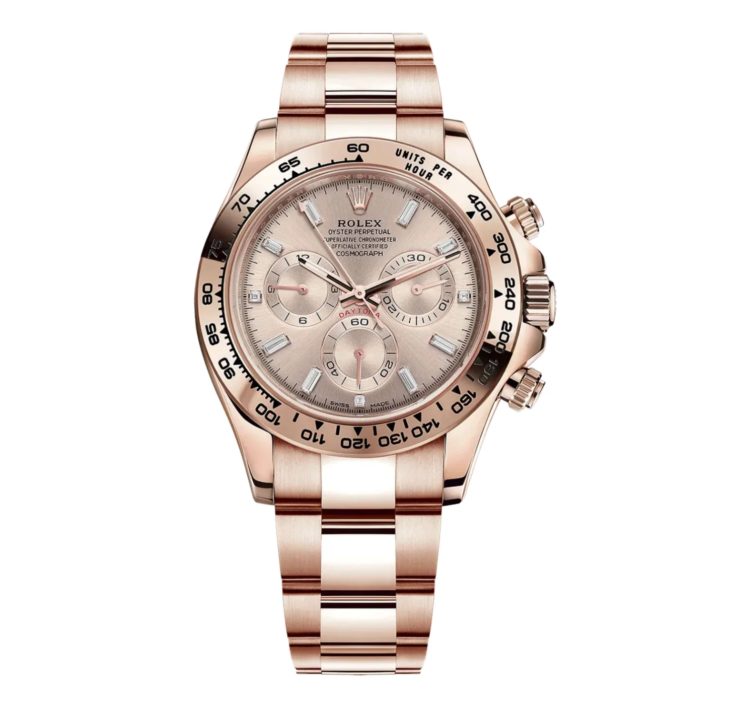 Rolex Daytona Rose Gold with Pink Champagne Dial with Diamond Baguette Hour Markers 116505