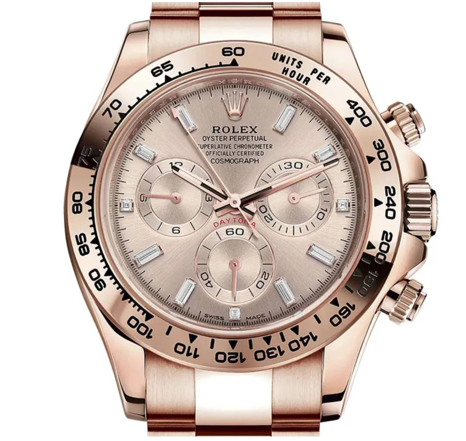 Rolex Daytona Rose Gold with Pink Champagne Dial with Diamond Baguette Hour Markers 116505