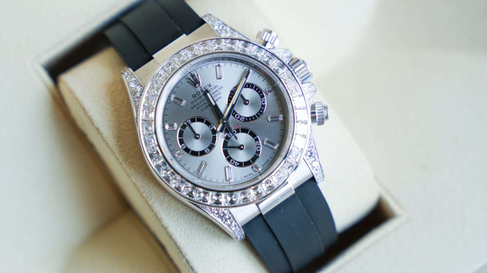 Rolex Cosmograph Daytona – 18k White Gold with Diamond Bezel Ref. 126539TBR-0002-Rolex-JD Watches NY