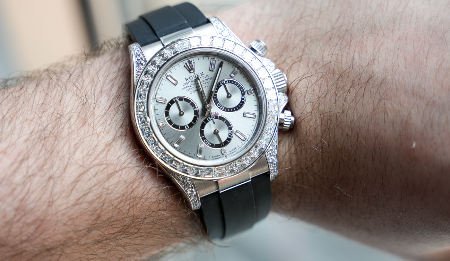 Rolex Cosmograph Daytona – 18k White Gold with Diamond Bezel Ref. 126539TBR-0002-Rolex-JD Watches NY