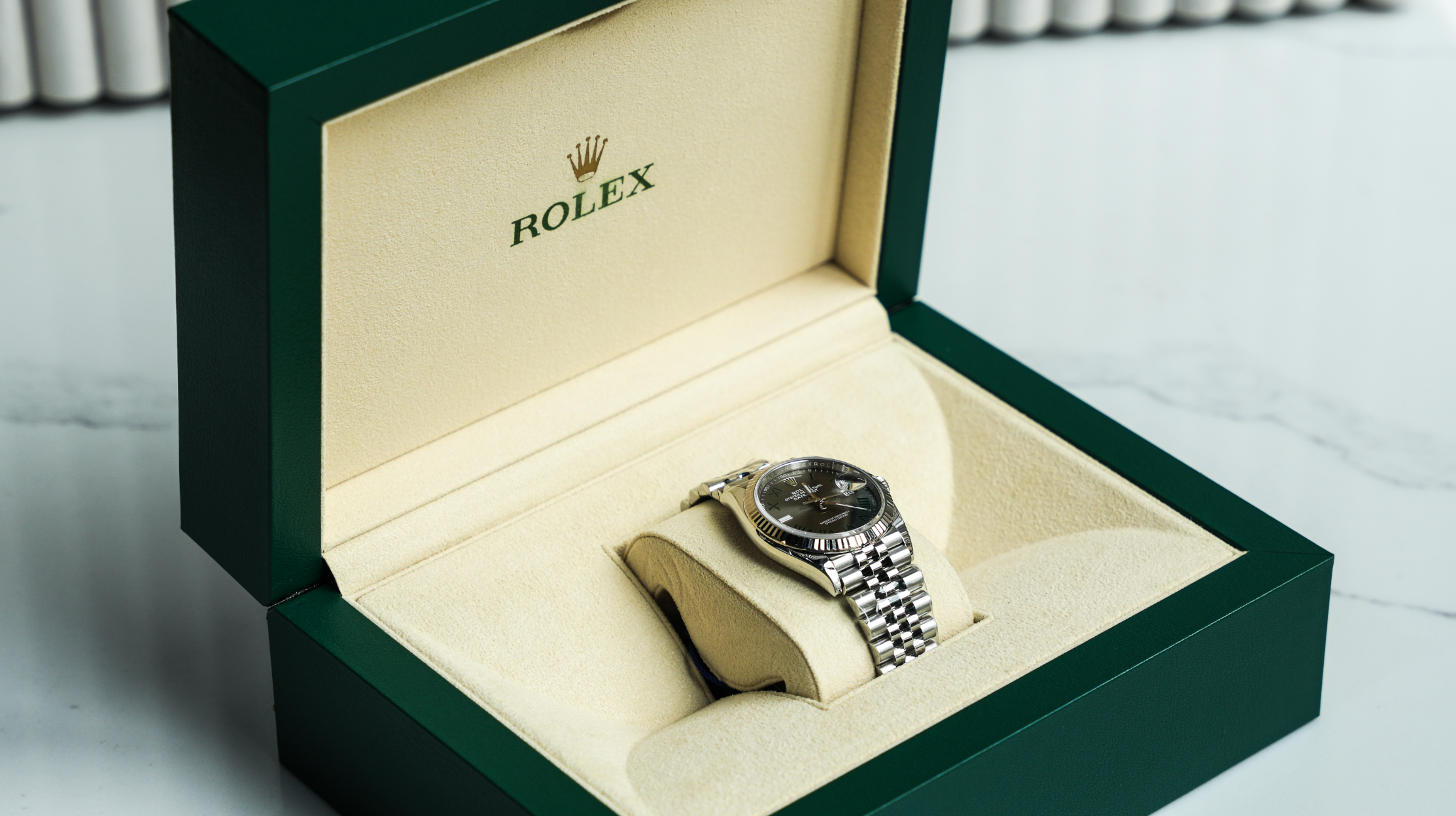 Rolex Datejust 36 – Stainless Steel with Slate 'Wimbledon' Dial & White Gold Fluted Bezel Ref. 126234-Rolex-JD Watches NY