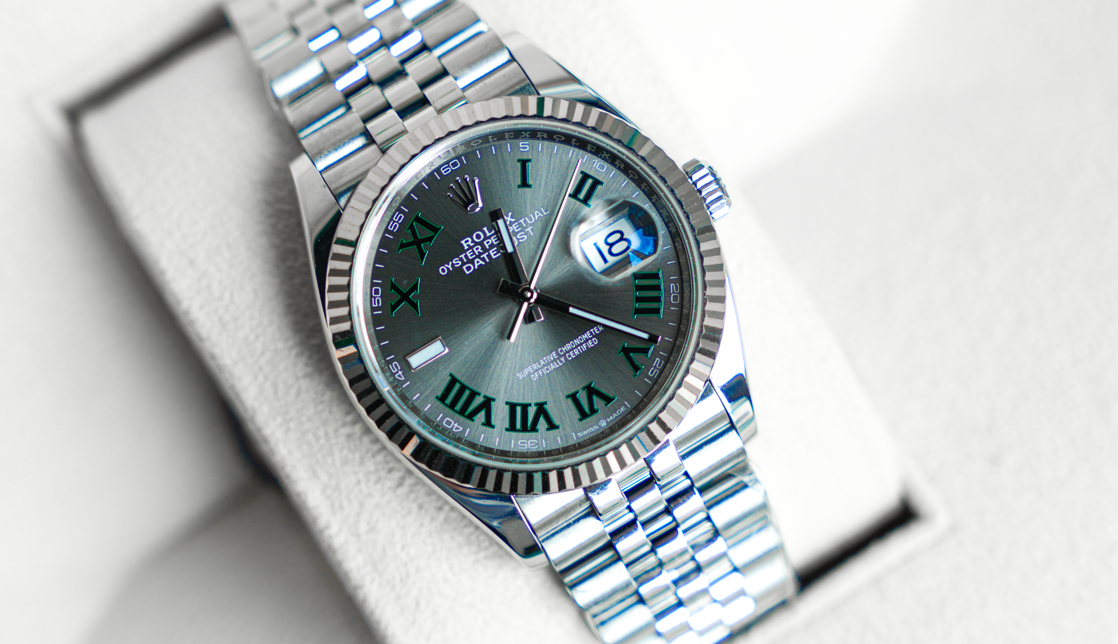 Rolex Datejust 36 – Stainless Steel with Slate 'Wimbledon' Dial & White Gold Fluted Bezel Ref. 126234-Rolex-JD Watches NY