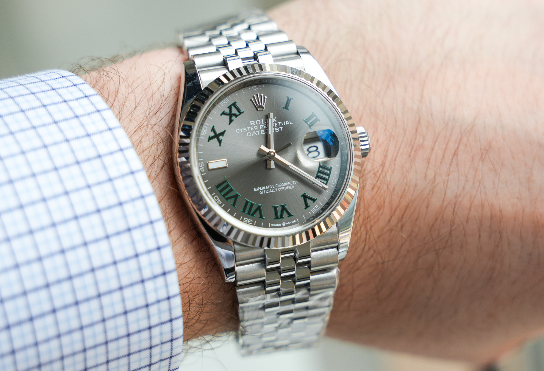Rolex Datejust 36 – Stainless Steel with Slate 'Wimbledon' Dial & White Gold Fluted Bezel Ref. 126234-Rolex-JD Watches NY
