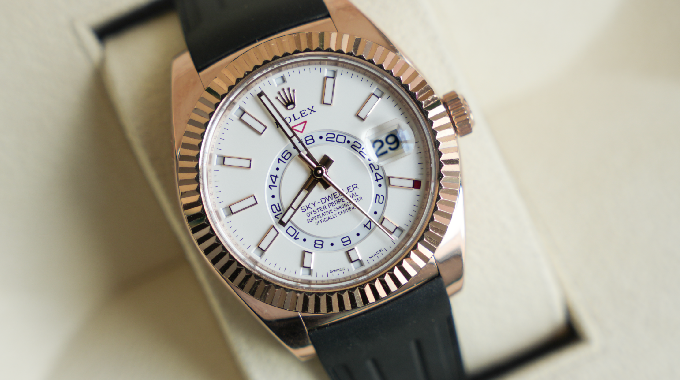 Rolex Sky-Dweller – Everose Gold & Oysterflex White Dial Ref. 336235-Rolex-JD Watches NY