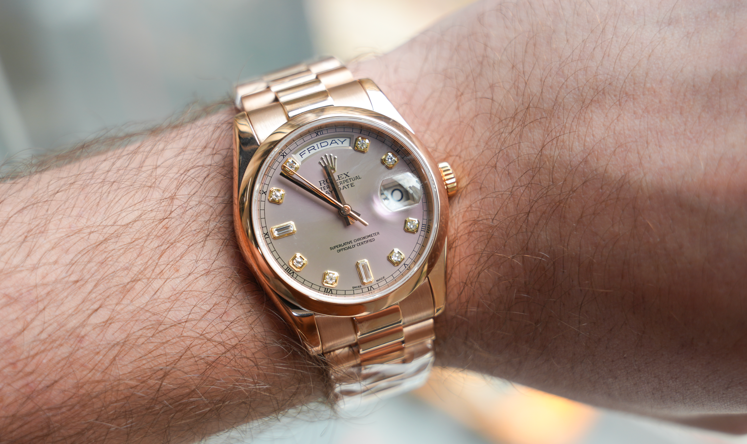 Rolex Day-Date 36 – Pink Gold with Diamond Dial Ref. M118205
