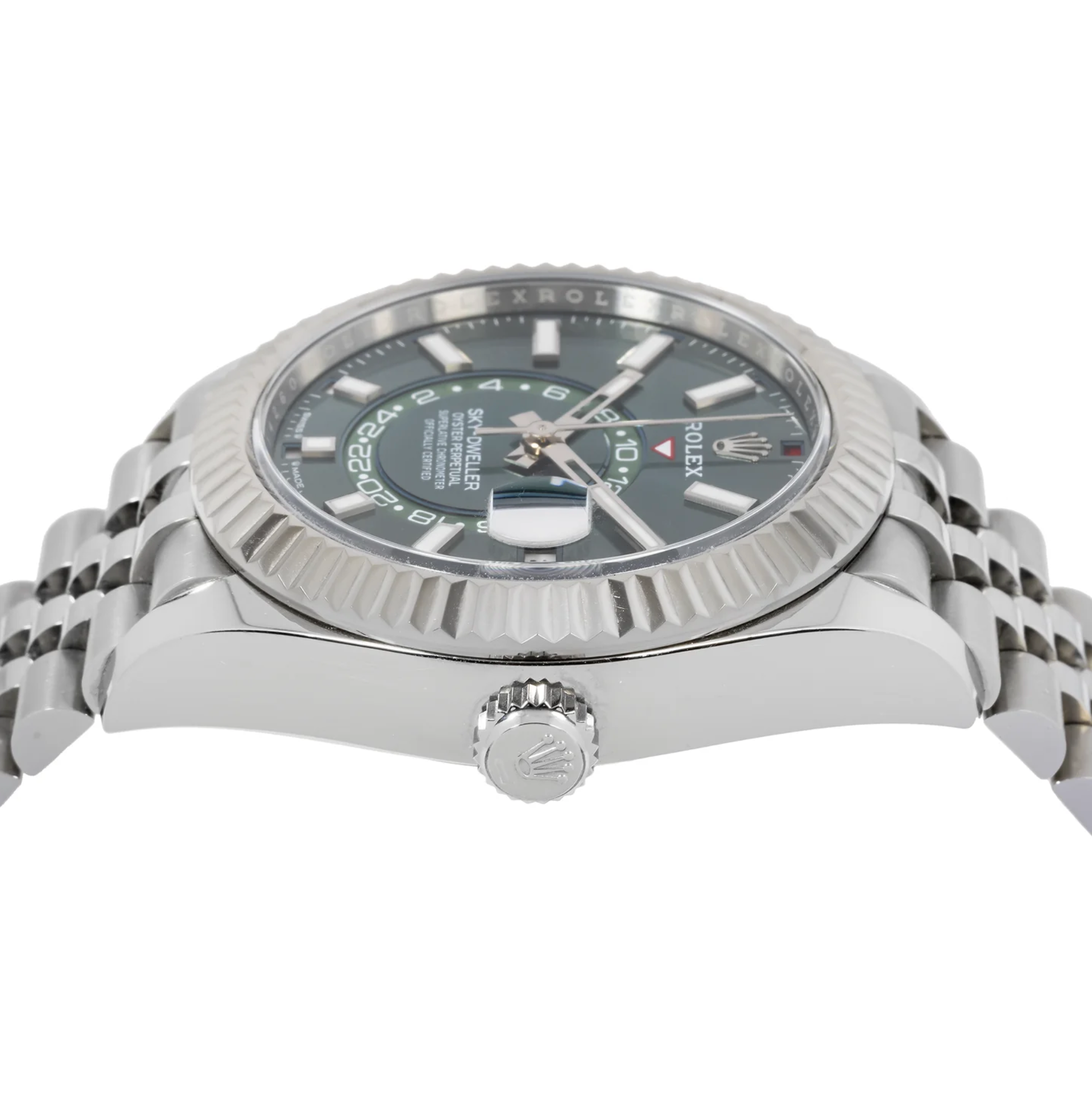 Rolex Sky-Dweller – Stainless Steel with Green Dial and Fluted Bezel on Jubilee Bracelet Ref. 336934