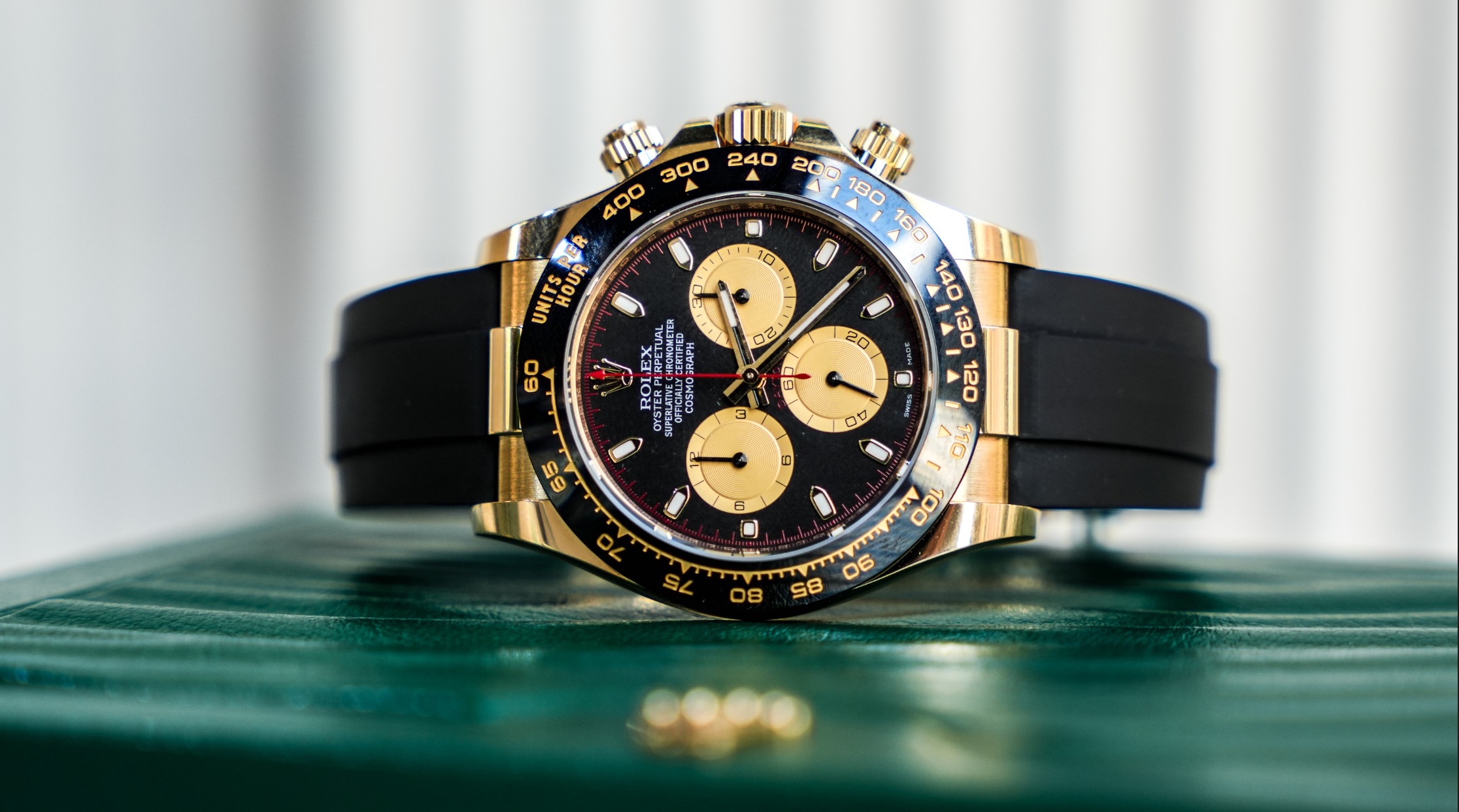 Rolex Cosmograph Daytona – 18k Yellow Gold with Black Dial and Oysterflex Bracelet Ref. 116518LN