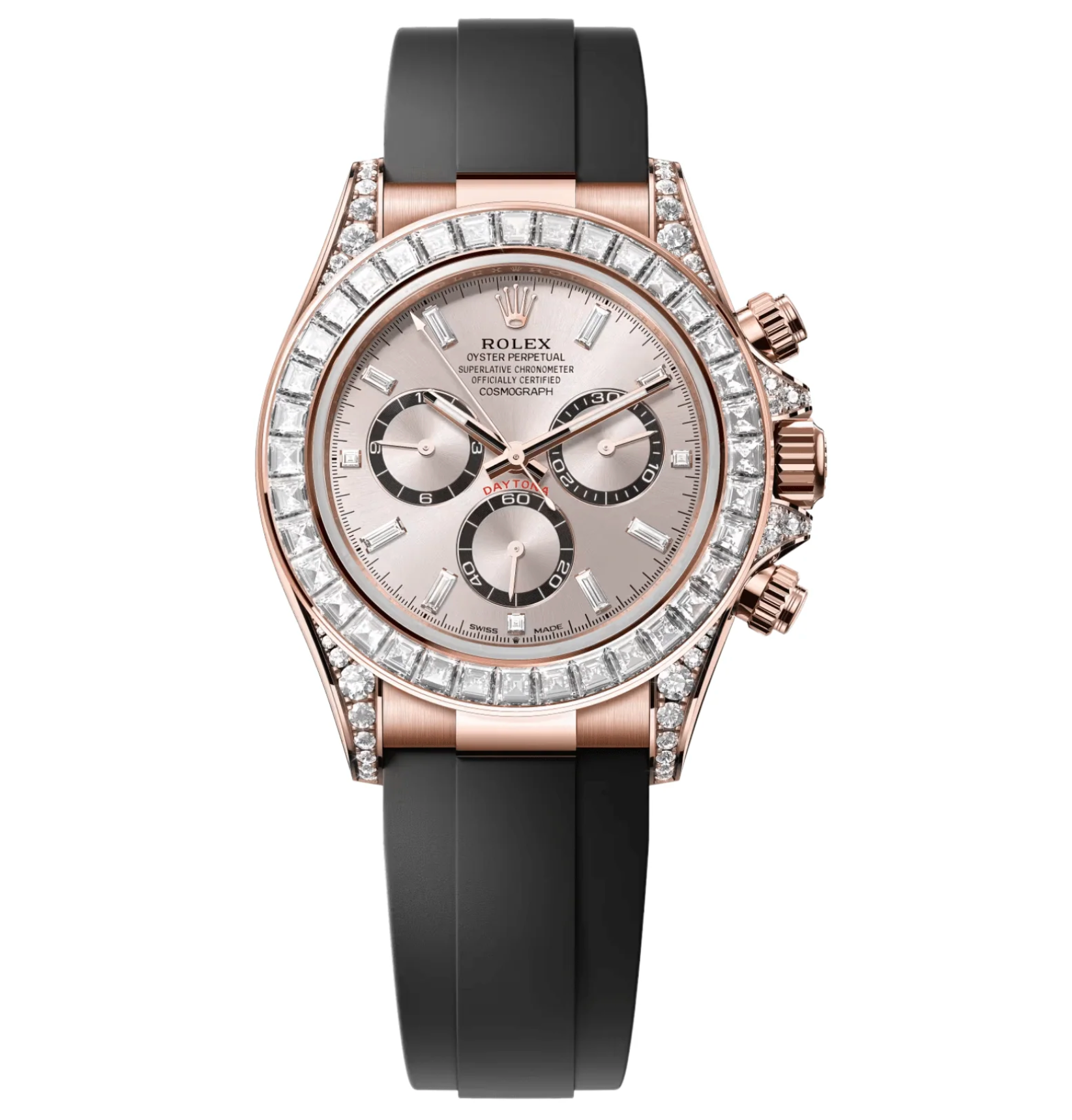 Rolex Cosmograph Daytona 126535TBR – 18k Everose Gold – Sundust Diamond Dial – Diamond Bezel – Oysterflex