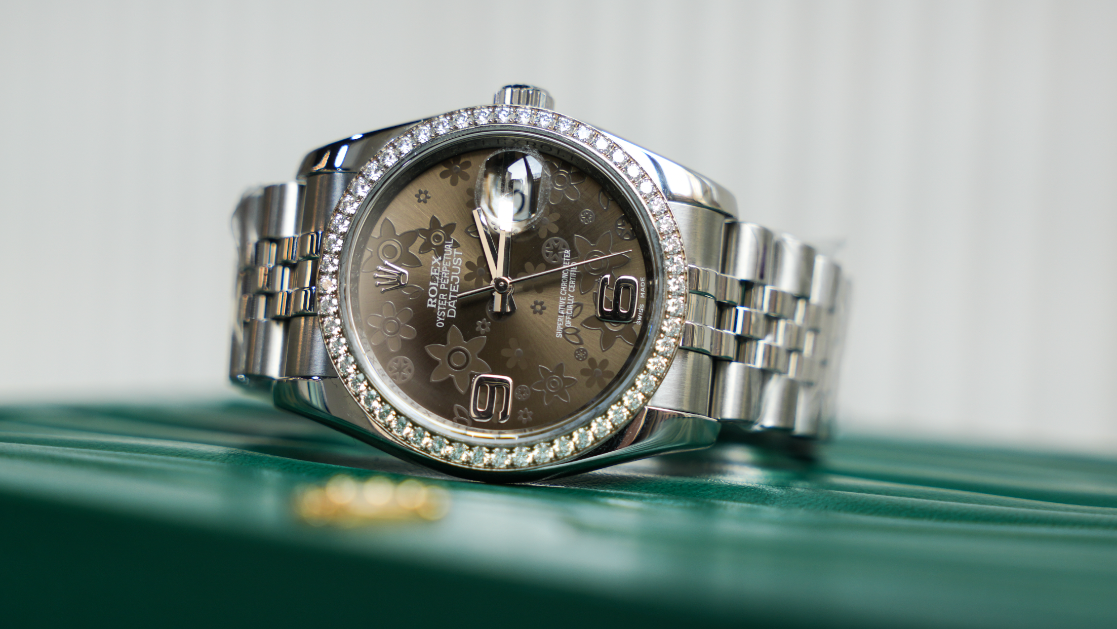 Rolex Datejust 36mm – Bronze Floral Motif Dial with Diamond Bezel | Ref. 116244
