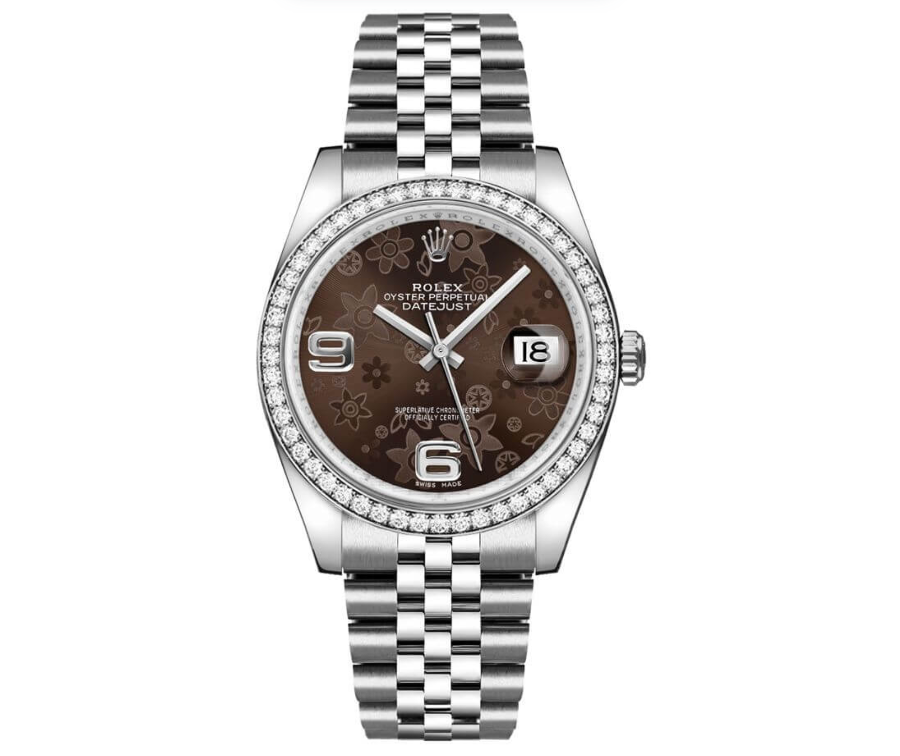 Rolex Datejust 36mm – Bronze Floral Motif Dial with Diamond Bezel | Ref. 116244