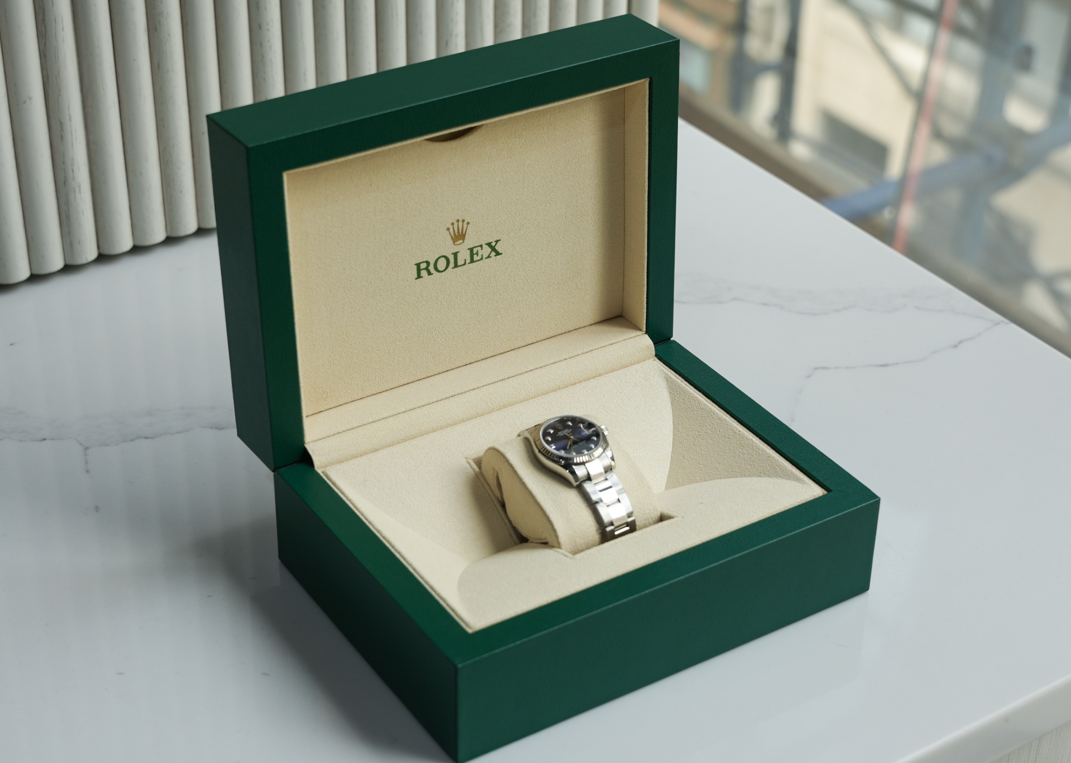 Rolex Datejust 31 – Blue Diamond Dial with White Gold Fluted Bezel | Ref. 178274