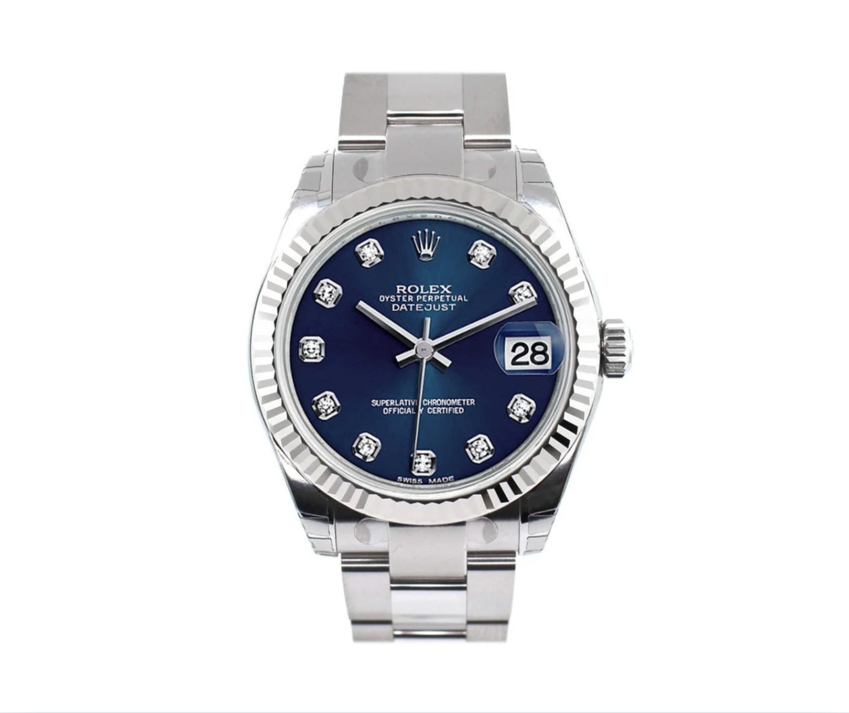 Rolex Datejust 31 – Blue Diamond Dial with White Gold Fluted Bezel | Ref. 178274