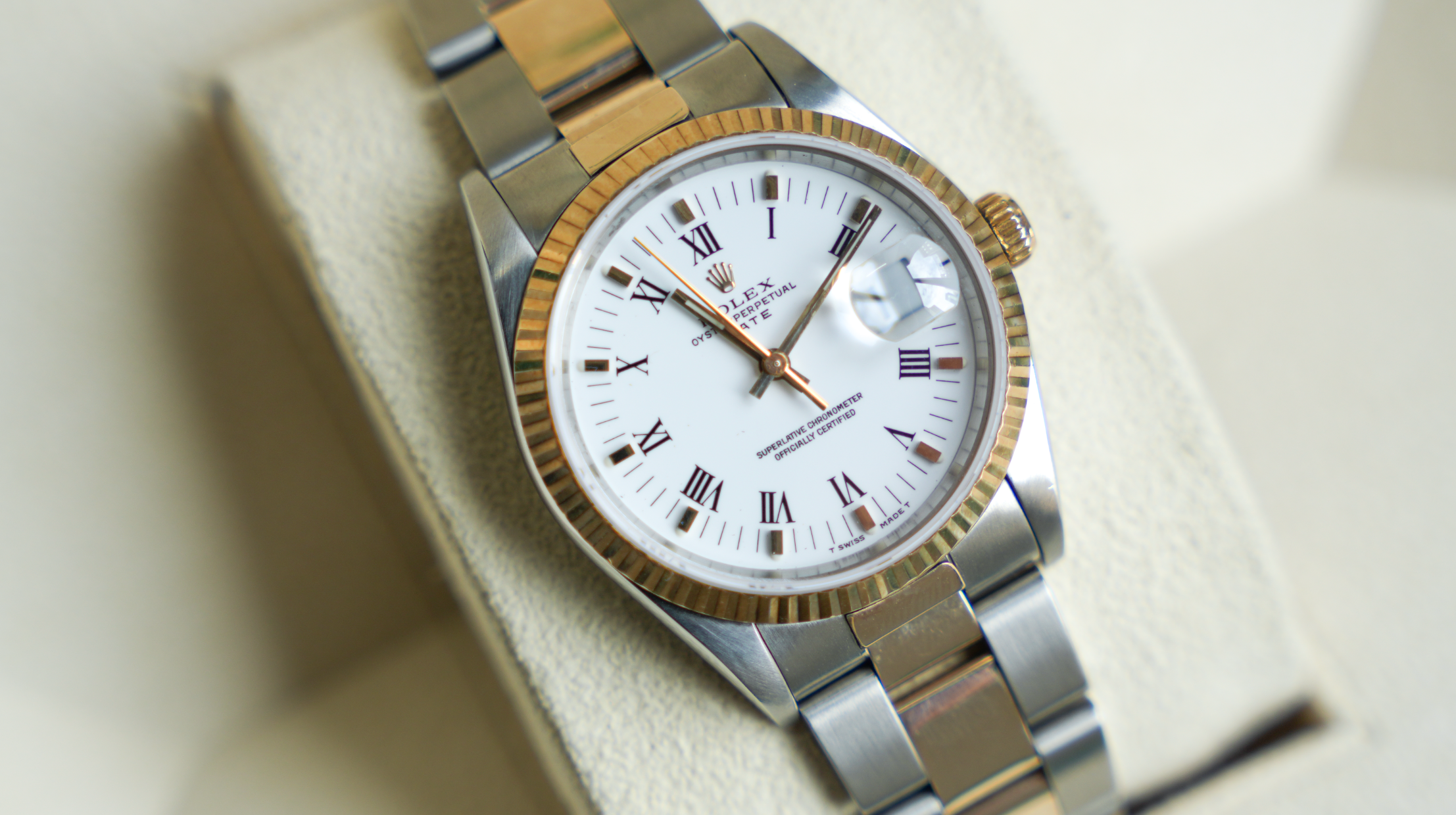 Rolex Oyster Perpetual Date 34mm – Steel & 18k Yellow Gold with White Dial | Ref. 15223