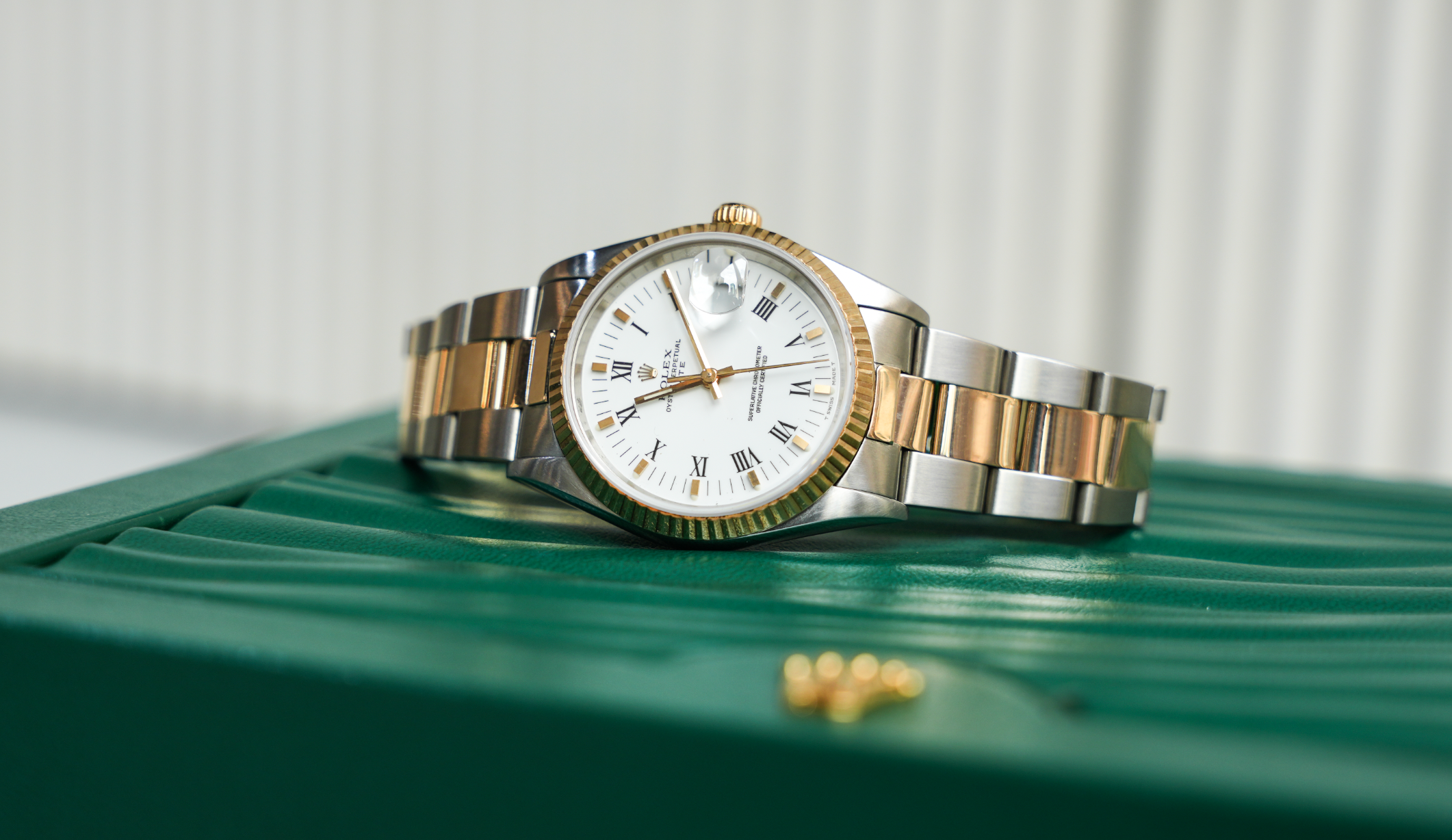 Rolex Oyster Perpetual Date 34mm – Steel & 18k Yellow Gold with White Dial | Ref. 15223