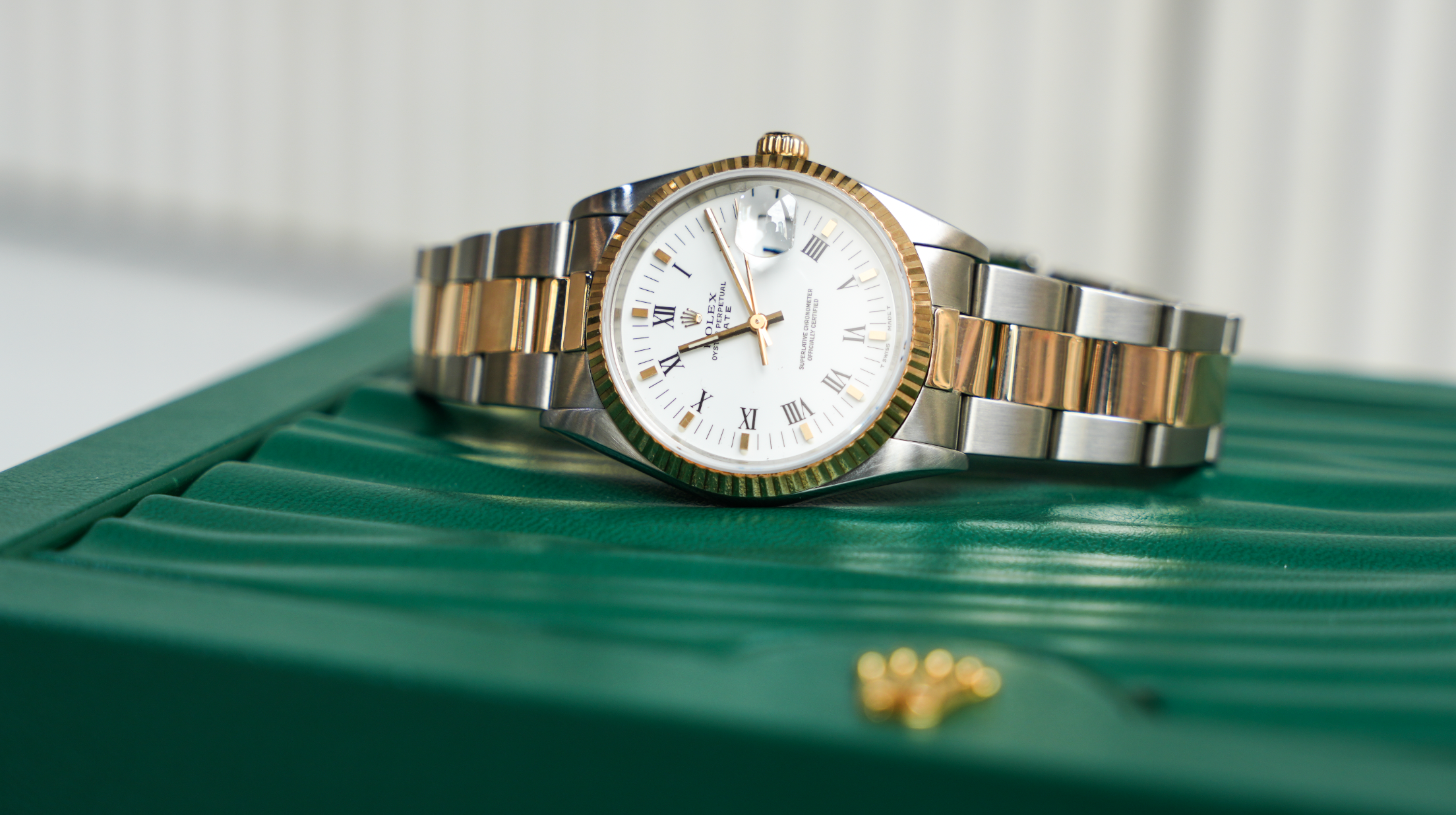 Rolex Oyster Perpetual Date 34mm – Steel & 18k Yellow Gold with White Dial | Ref. 15223