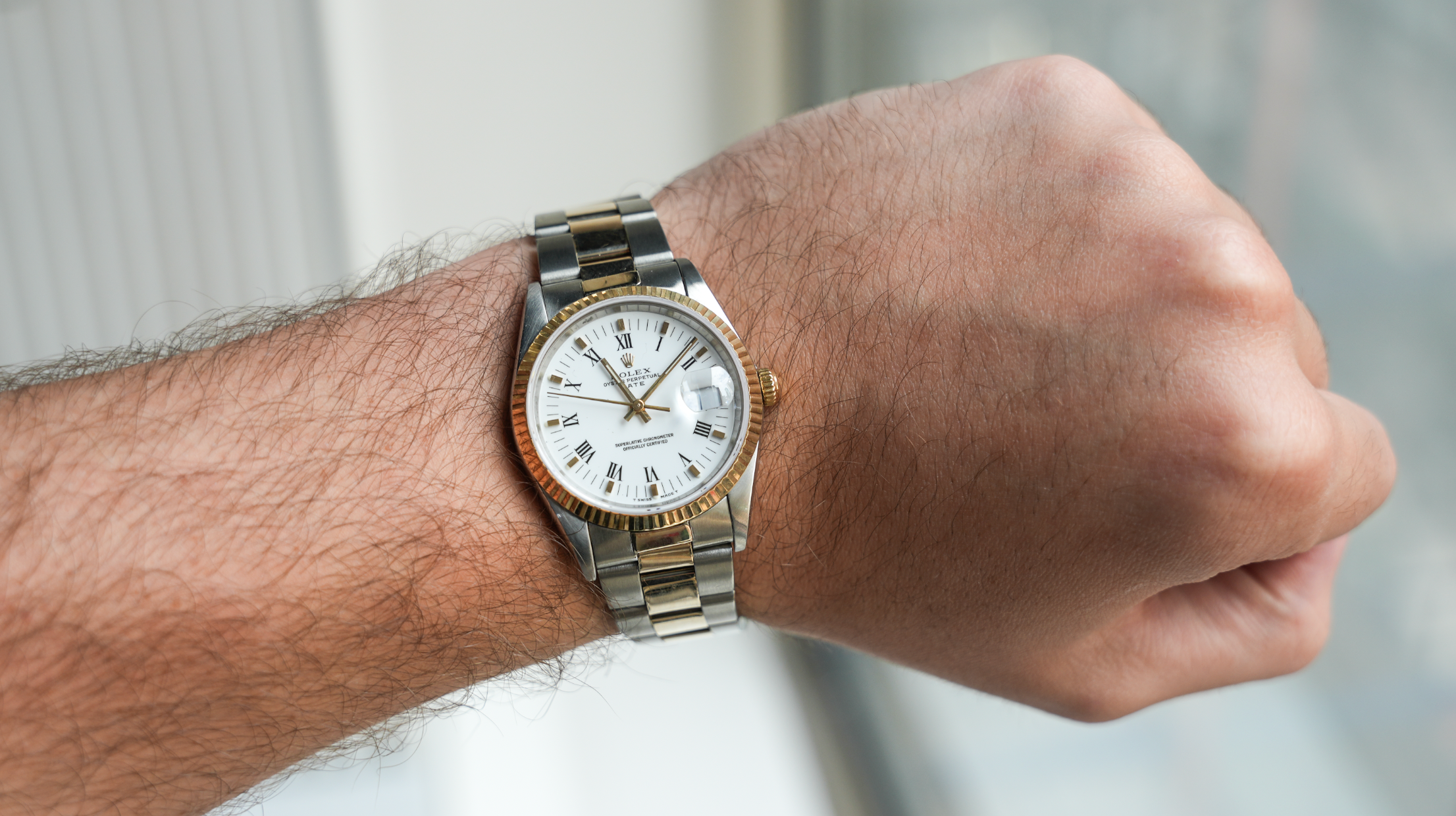 Rolex Oyster Perpetual Date 34mm – Steel & 18k Yellow Gold with White Dial | Ref. 15223