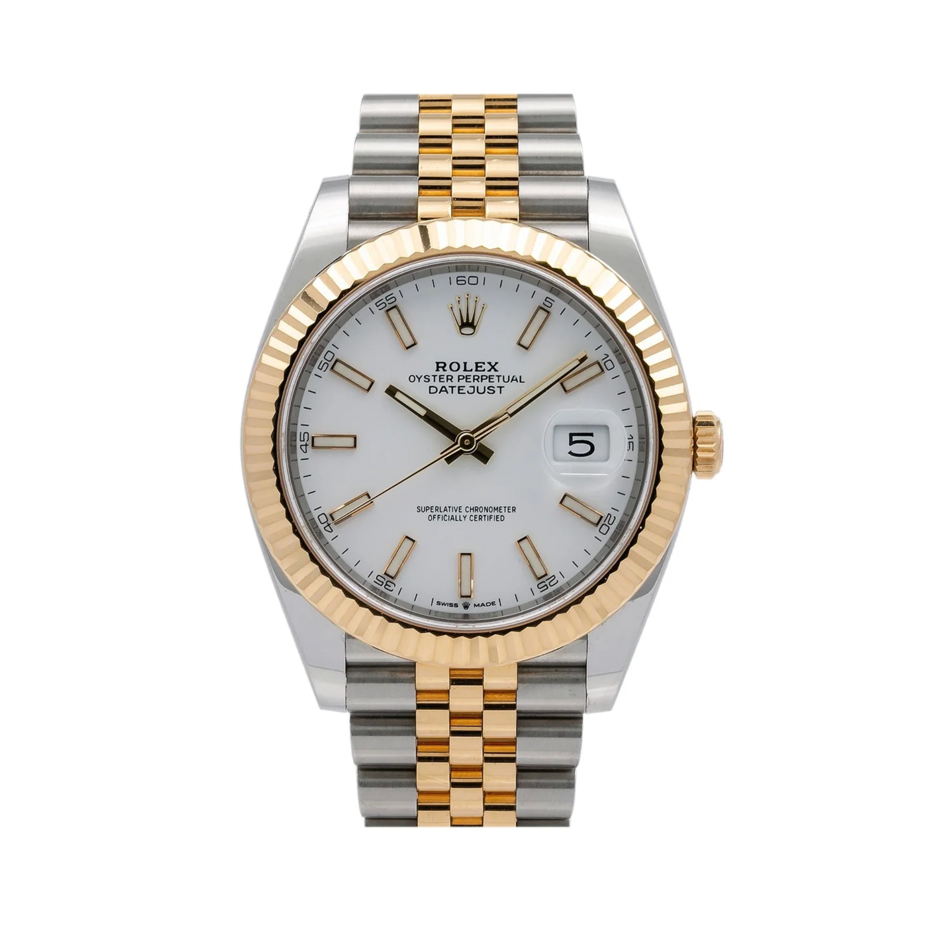 Rolex Datejust 41mm White Dial 18K Yellow Gold Fluted Bezel – Ref. 126333