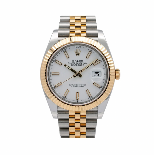 Rolex Datejust 41mm White Dial 18K Yellow Gold Fluted Bezel – Ref. 126333