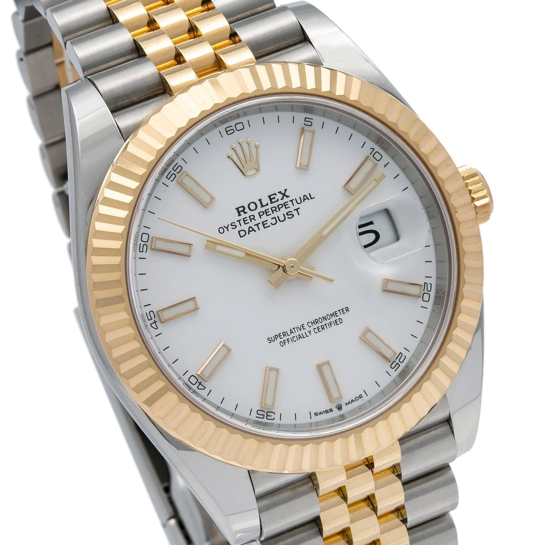 Rolex Datejust 41mm White Dial 18K Yellow Gold Fluted Bezel – Ref. 126333