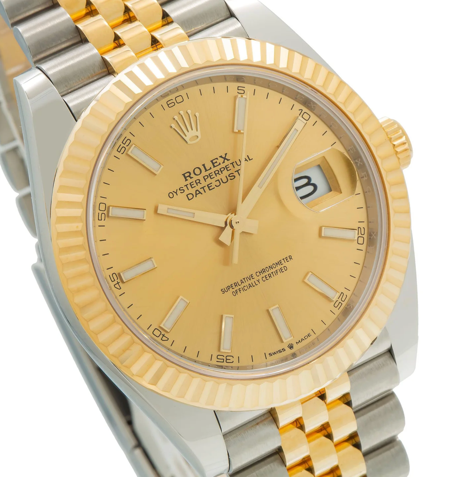 Rolex Datejust 41mm Champagne Dial 18K Yellow Gold Fluted Bezel – Ref. 126333