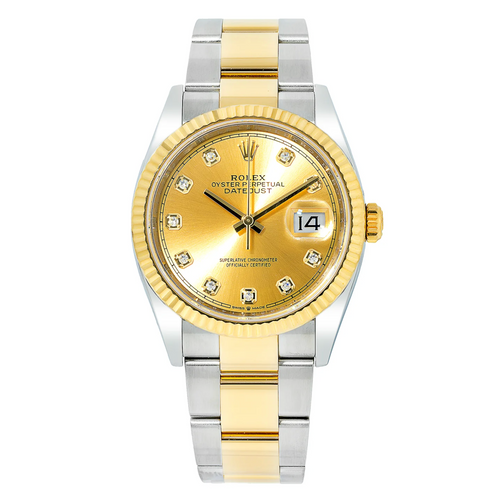 Rolex Datejust 41mm Champagne Diamond Dial 18K Yellow Gold Fluted Bezel – Ref. 126333