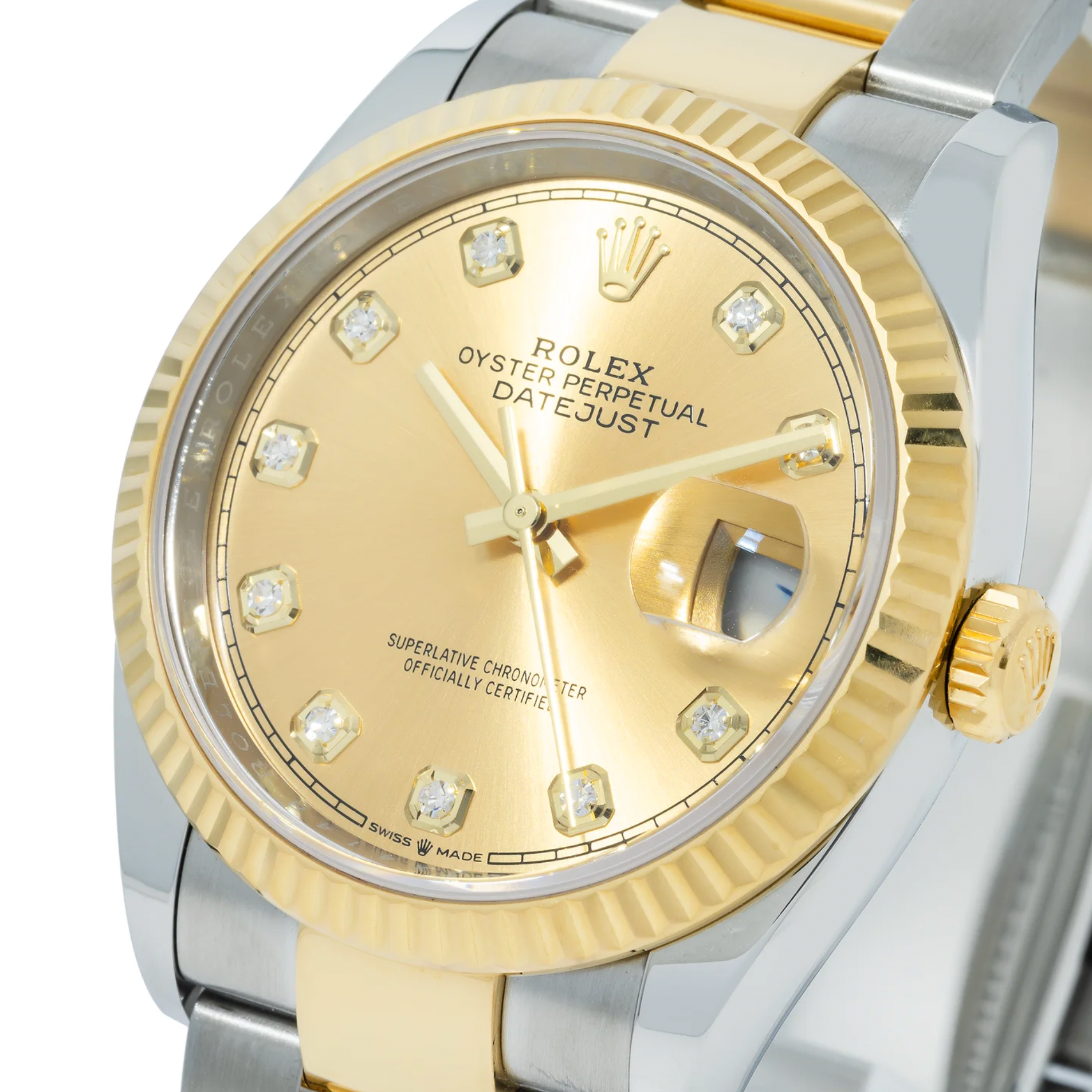 Rolex Datejust 41mm Champagne Diamond Dial 18K Yellow Gold Fluted Bezel – Ref. 126333