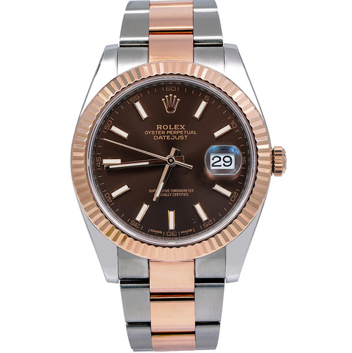 Rolex Datejust 41mm Chocolate Dial 18K Everose Gold Fluted Bezel – Ref. 126331