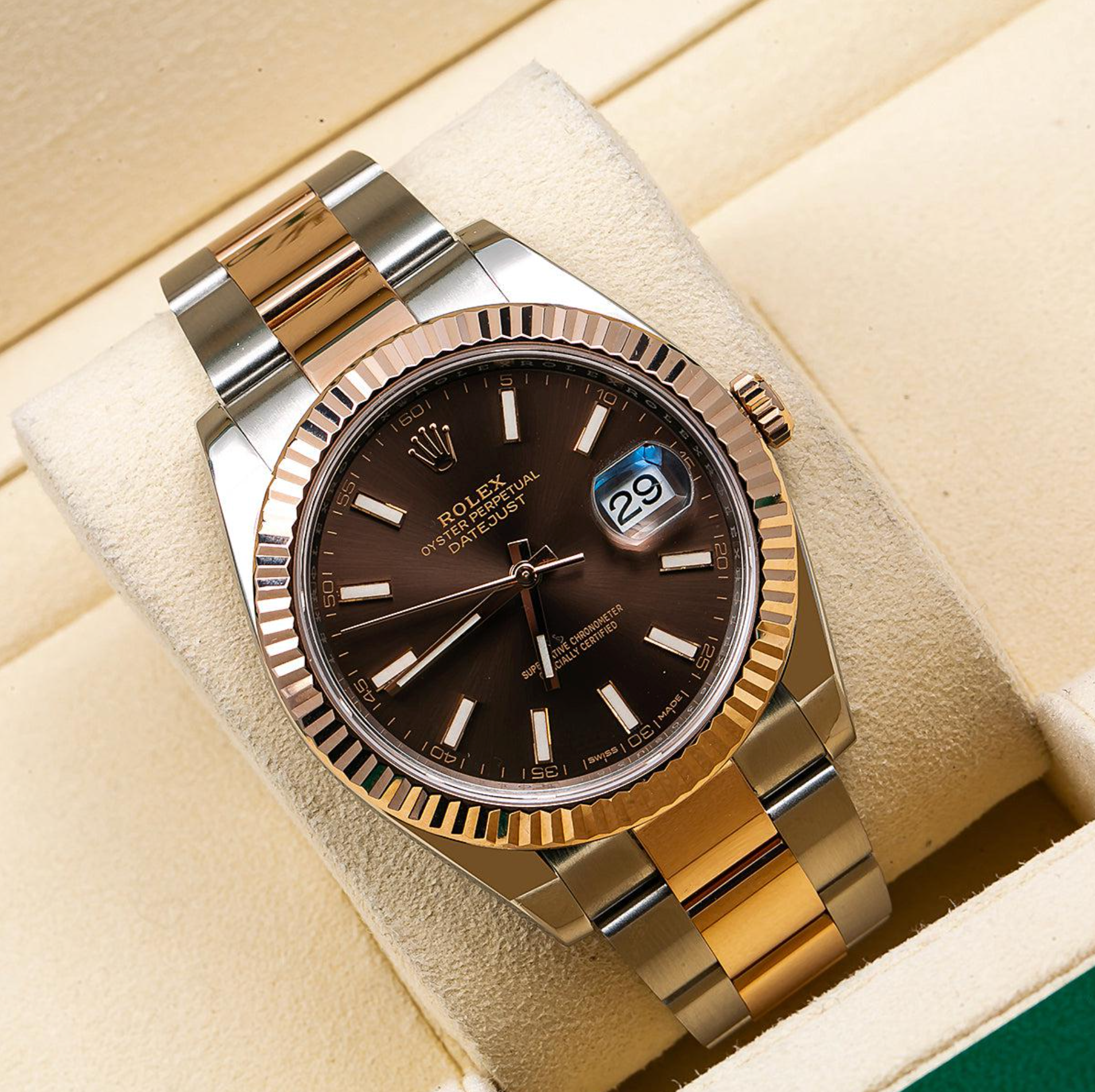 Rolex Datejust 41mm Chocolate Dial 18K Everose Gold Fluted Bezel – Ref. 126331
