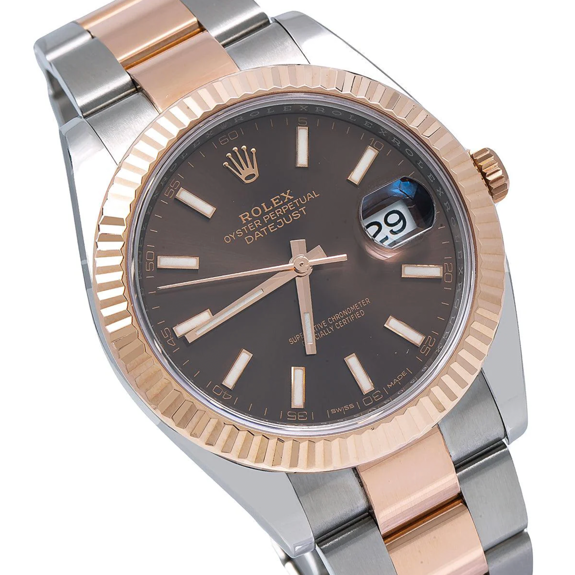 Rolex Datejust 41mm Chocolate Dial 18K Everose Gold Fluted Bezel – Ref. 126331