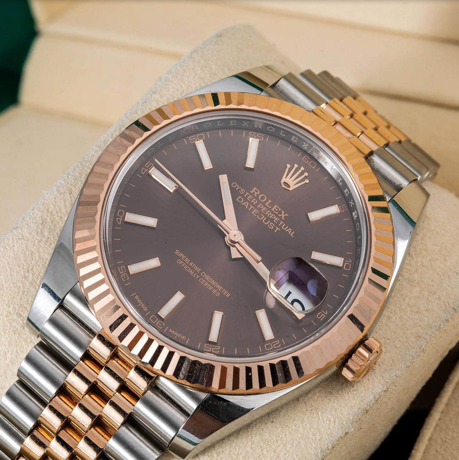 Rolex Datejust 41mm Chocolate Dial 18K Everose Gold Fluted Bezel – Ref. 126331