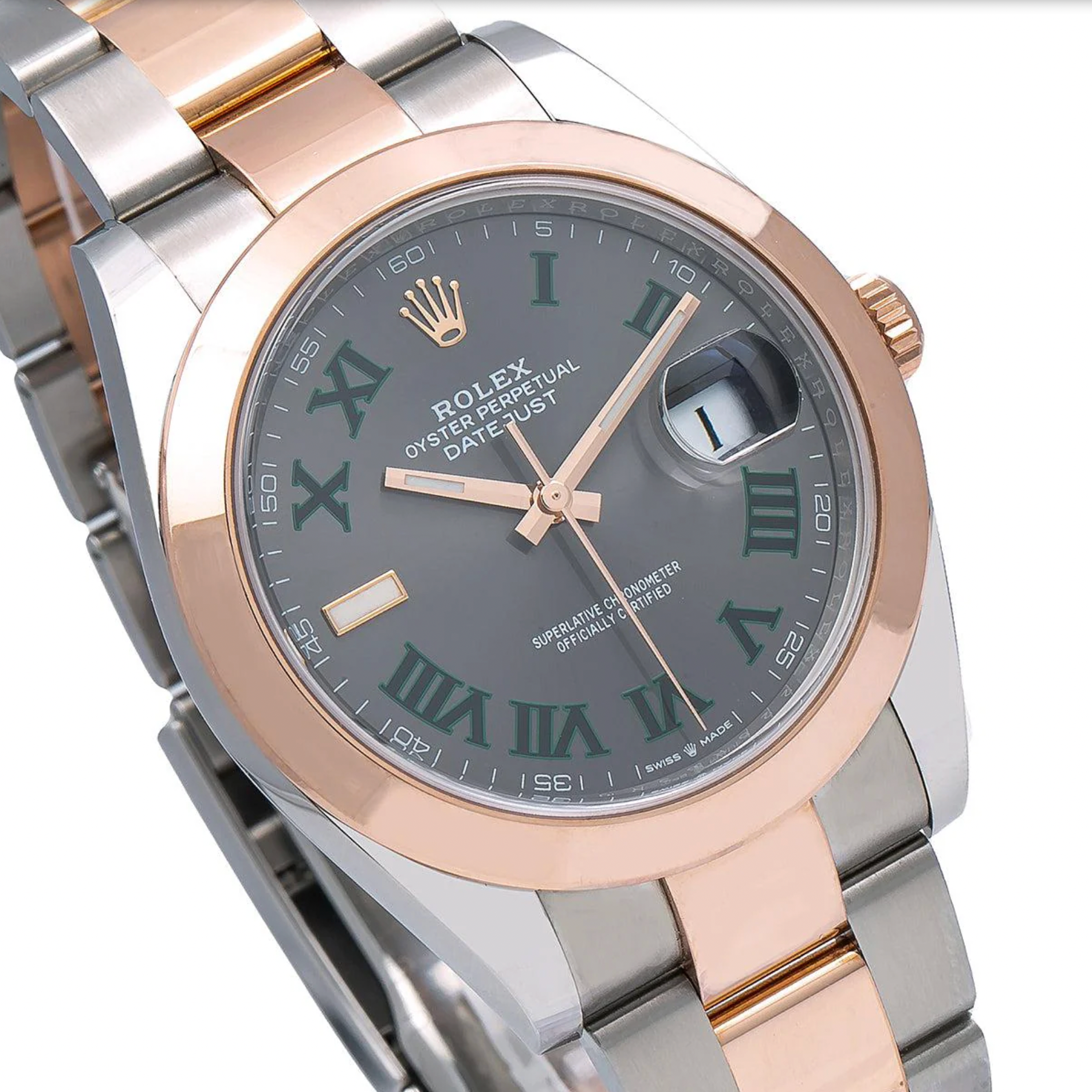 Rolex Datejust 41mm Slate Gray Roman Dial 18K Everose Gold Smooth Bezel – Ref. 126301