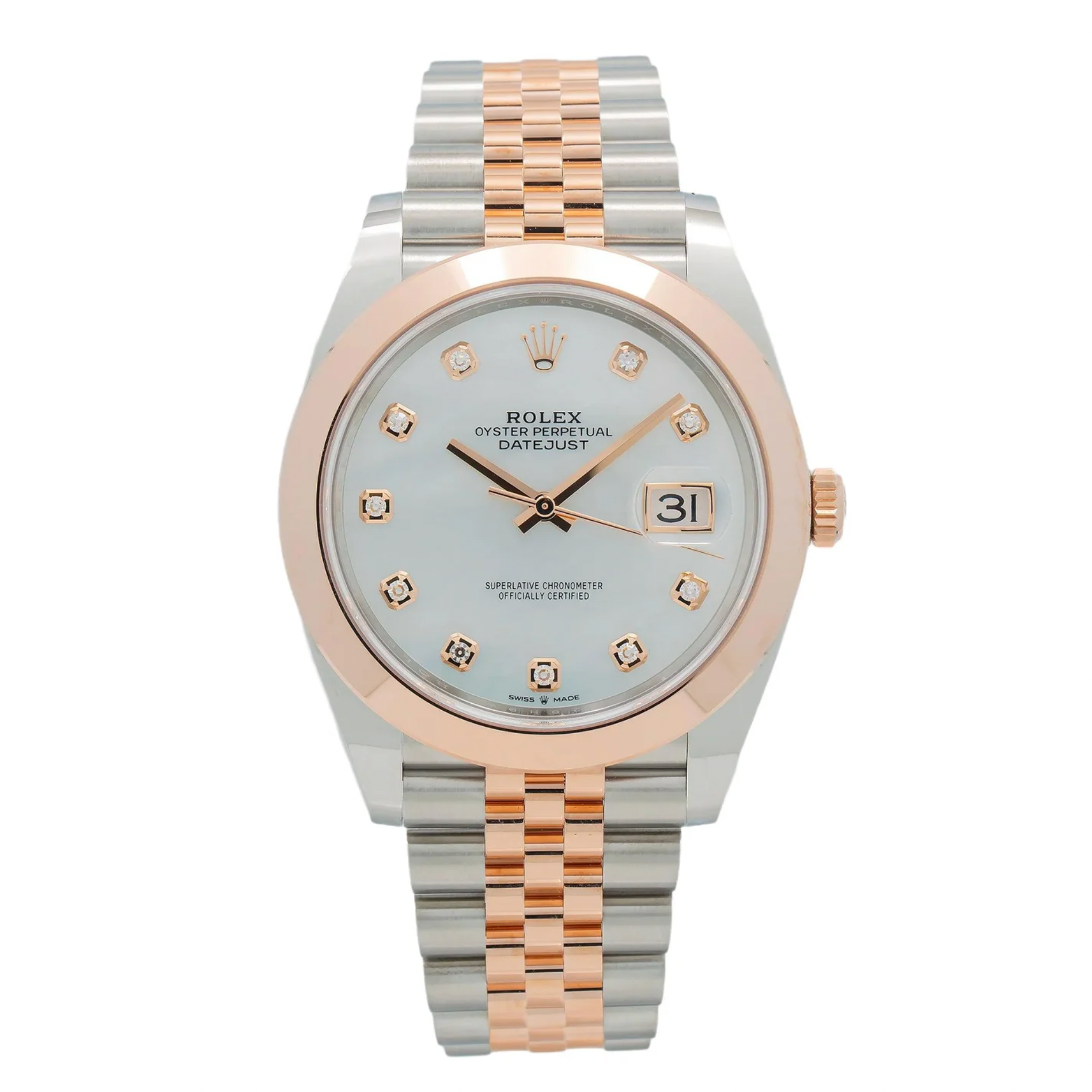 Rolex Datejust 41mm Mother-of-Pearl Diamond Dial 18K Everose Gold Smooth Bezel – Ref. 126301