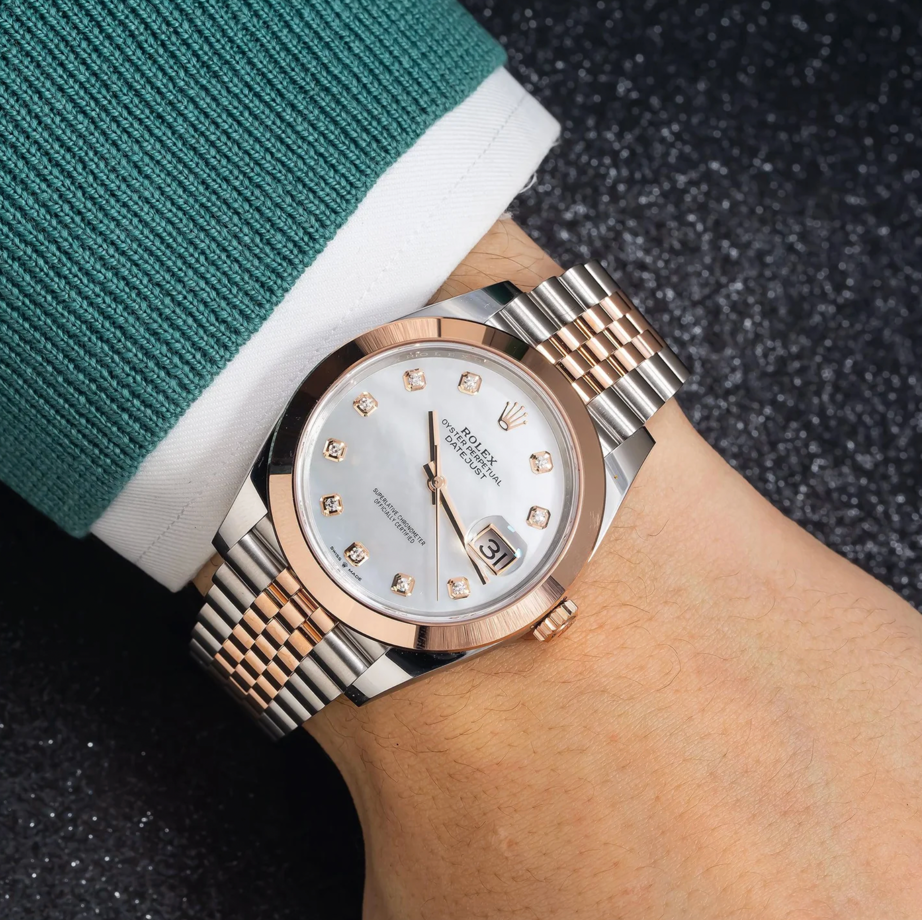 Rolex Datejust 41mm Mother-of-Pearl Diamond Dial 18K Everose Gold Smooth Bezel – Ref. 126301