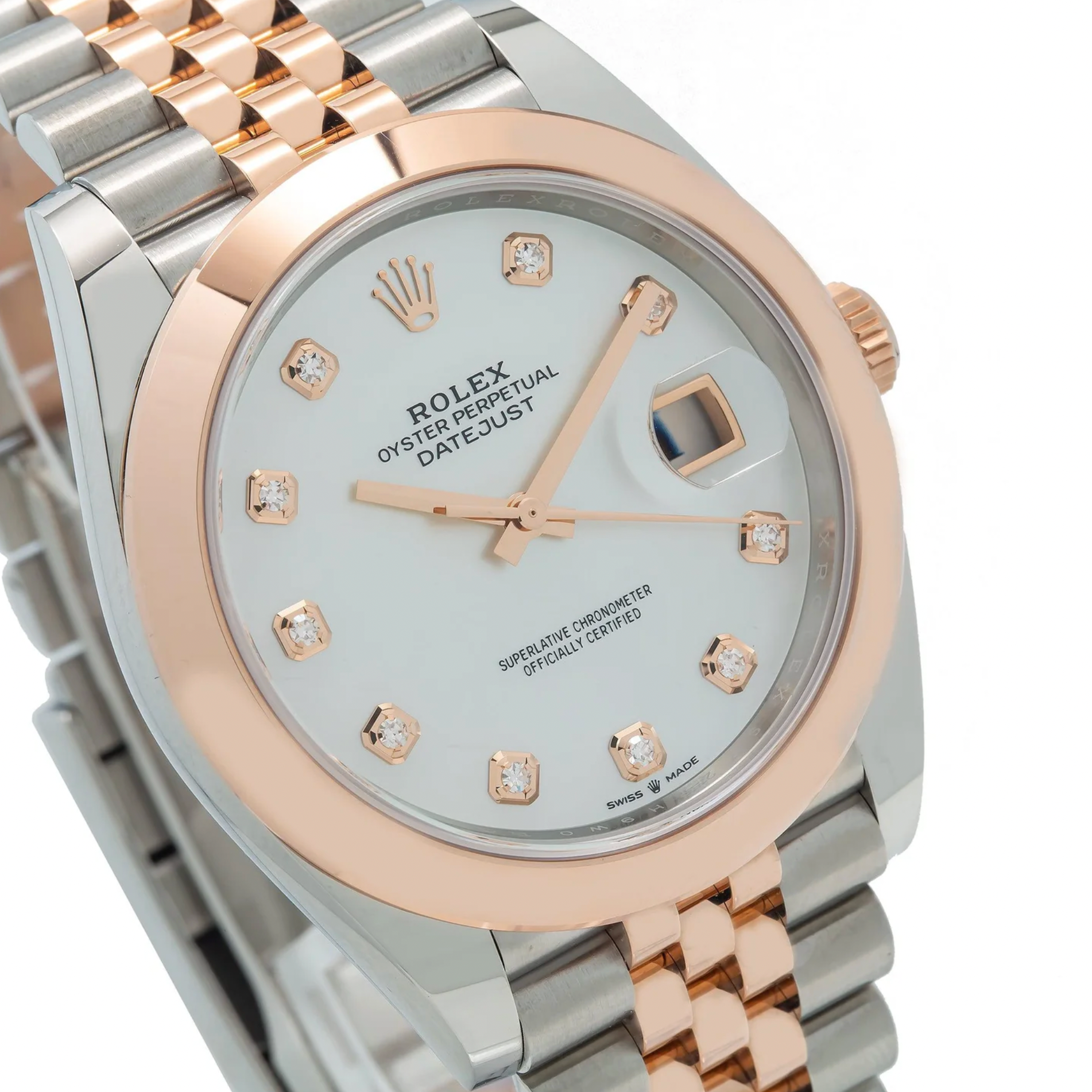 Rolex Datejust 41mm Mother-of-Pearl Diamond Dial 18K Everose Gold Smooth Bezel – Ref. 126301
