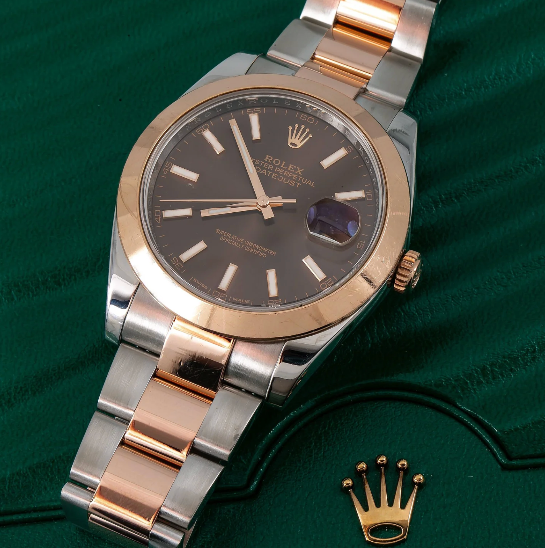 Rolex Datejust 41mm Chocolate Dial 18K Everose Gold Smooth Bezel – Ref. 126301