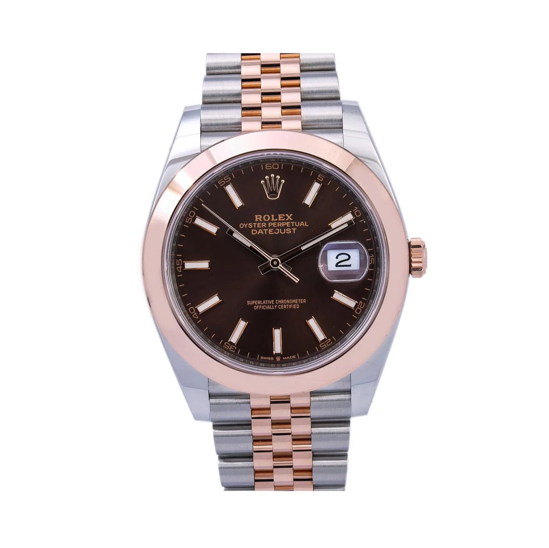 Rolex Datejust 41mm Chocolate Dial 18K Everose Gold Smooth Bezel – Ref. 126301