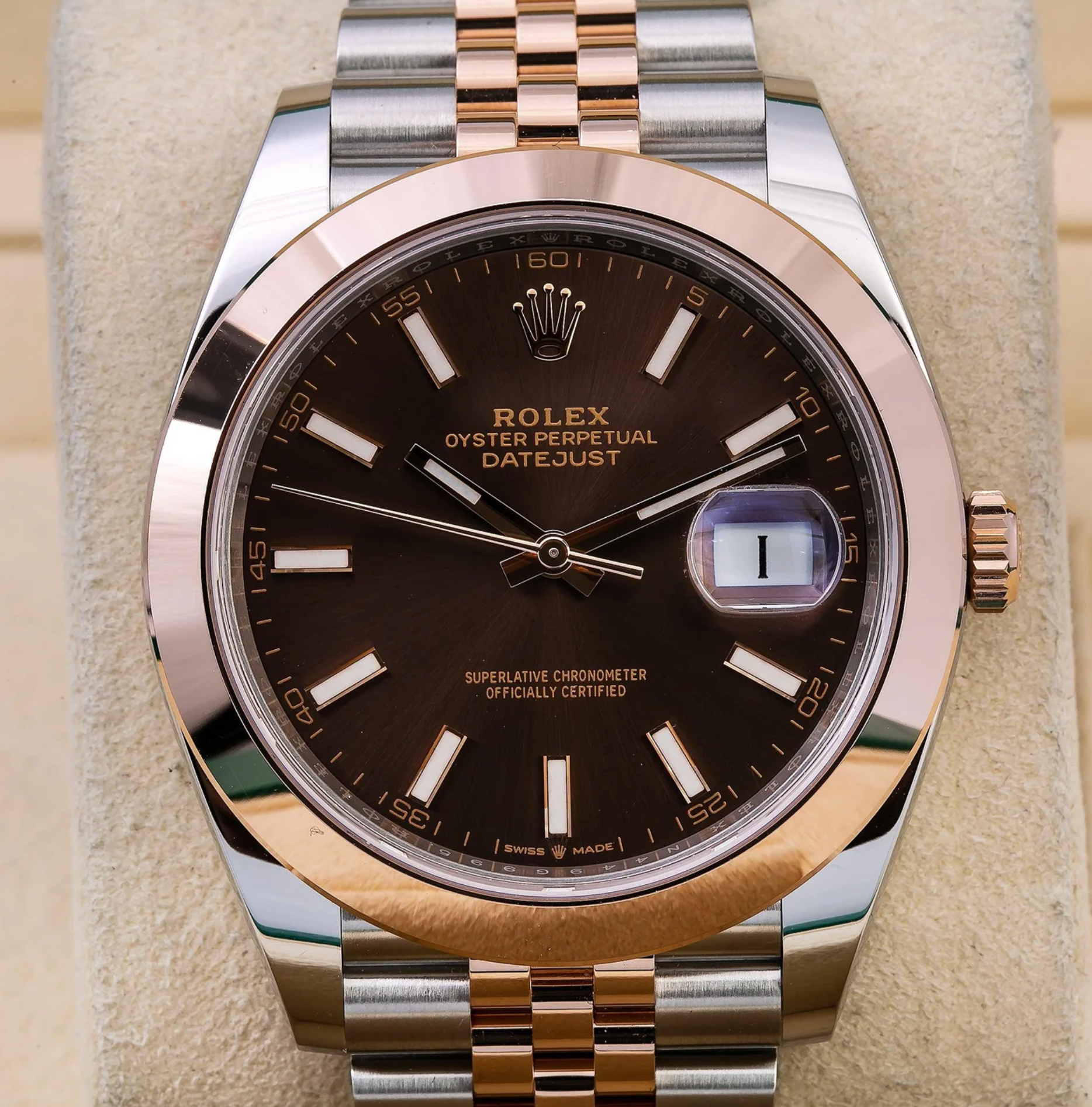 Rolex Datejust 41mm Chocolate Dial 18K Everose Gold Smooth Bezel – Ref. 126301