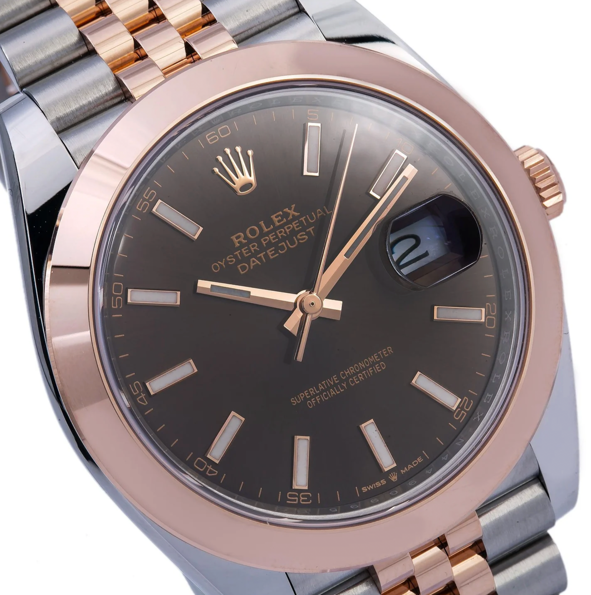 Rolex Datejust 41mm Chocolate Dial 18K Everose Gold Smooth Bezel – Ref. 126301