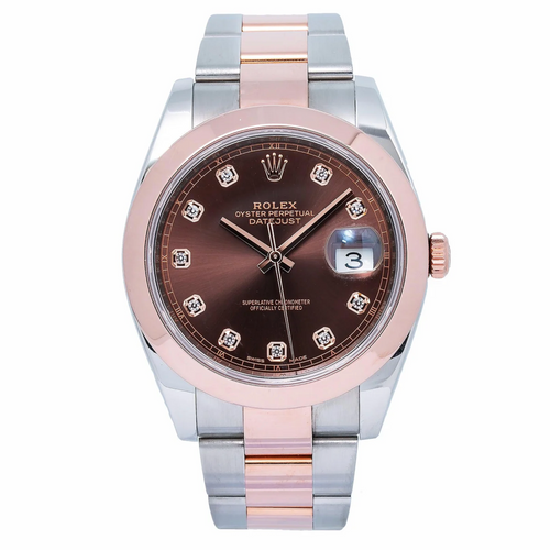 Rolex Datejust 41mm Chocolate Diamond Dial 18K Everose Gold Smooth Bezel – Ref. 126301